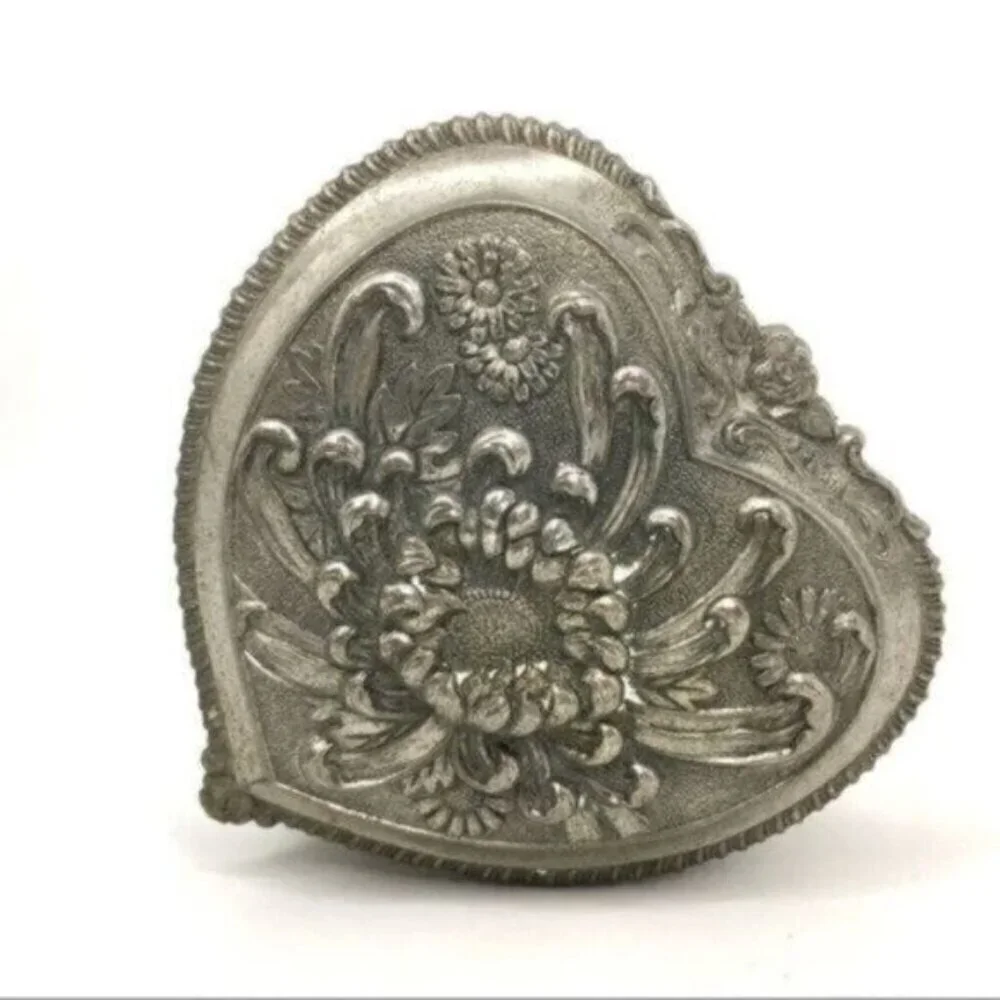 Vintage Japan Silver Heart Jewelry Box